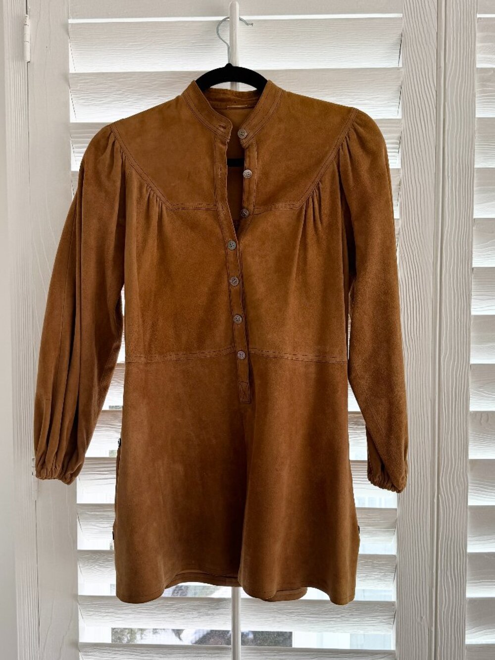 DEMURE AND SEXY FALL VINTAGE SUEDE MINI DRESS